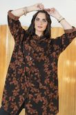 Oriental Orchid Denim Shirt Tunic Black